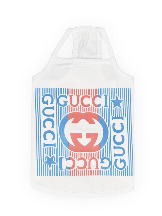 white patriotic dog tank with red and blue star design