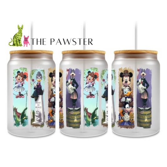 Haunted mansion inspired character UV DTF cup wrap with spooky portraits and ghostly Halloween details – The Pawster