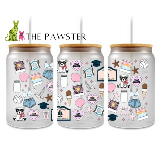 Double-sided Coastal Summer Bear UV DTF wrap featuring bears, volleyball, ice cream, fireworks, and beachy details.