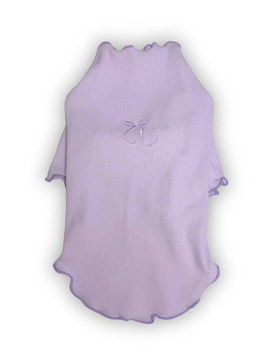 Embroidered Bow Ribbed Top
