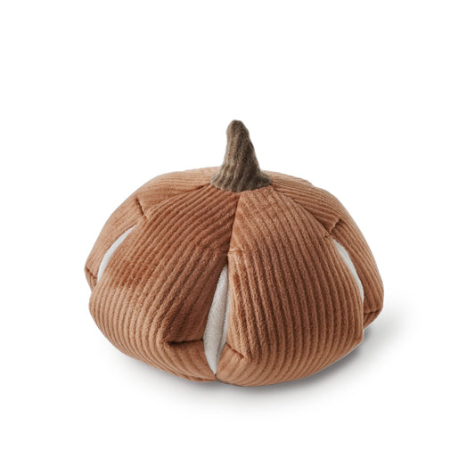 Large pumpkin-shaped enrichment dog toy with 6 treat pockets and squeakers by Lambwolf Collective