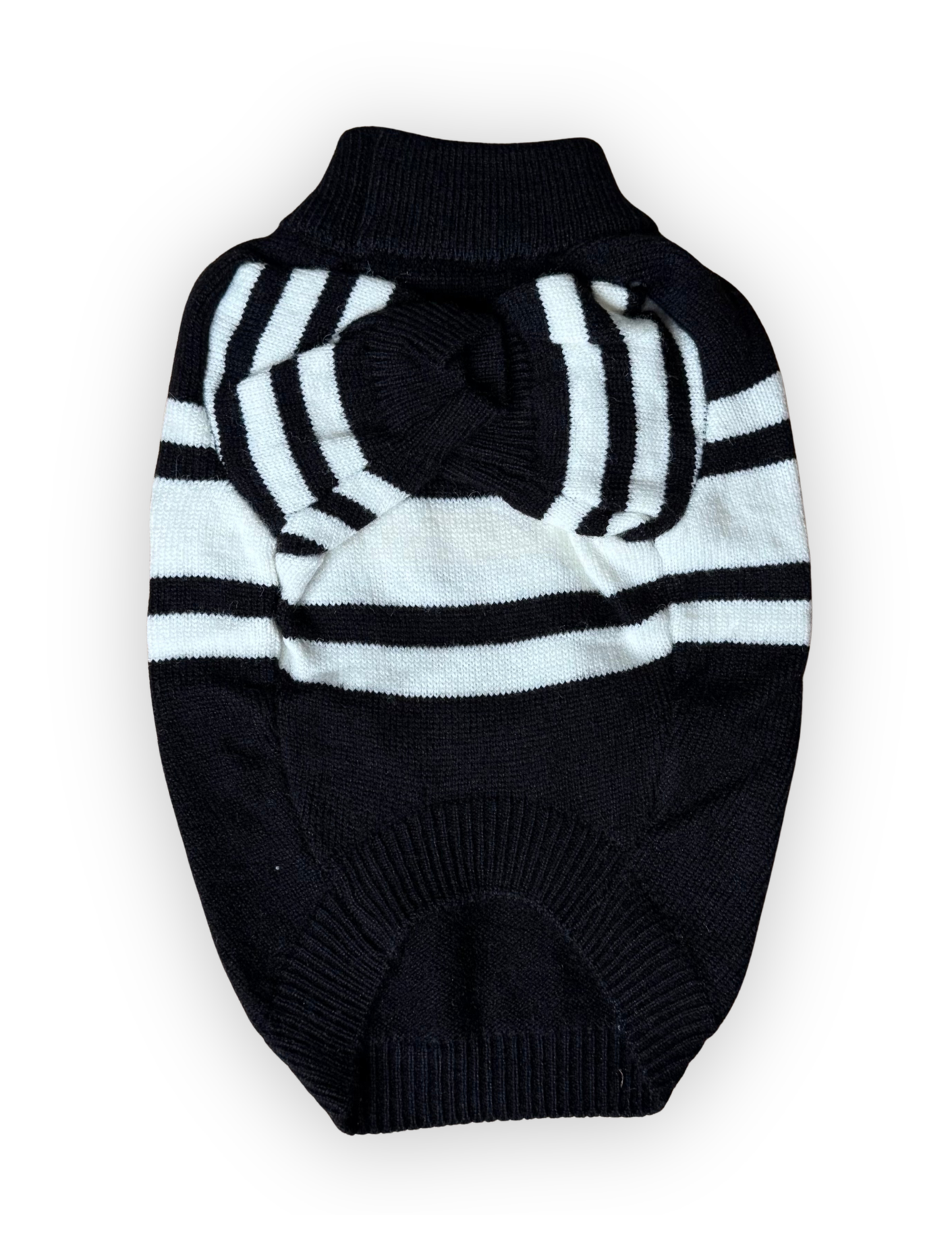 Pawda Milano stretchy black and white knit dog sweater back view by The Pawster