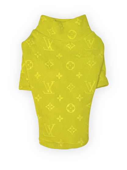The Pawster Furry Vuiton Luxe Turtleneck for Dogs – Neon Green Thick Sweater Back View