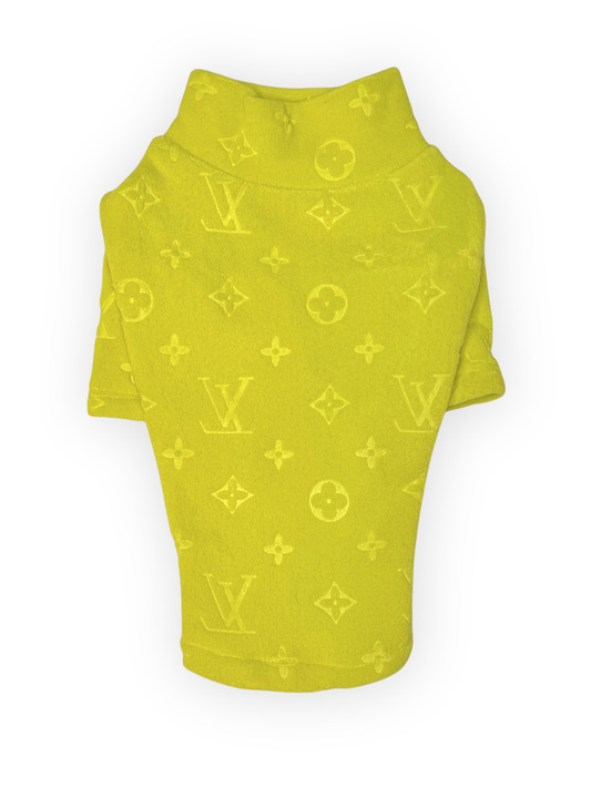 The Pawster Furry Vuiton Luxe Turtleneck for Dogs – Neon Green Thick Sweater Back View