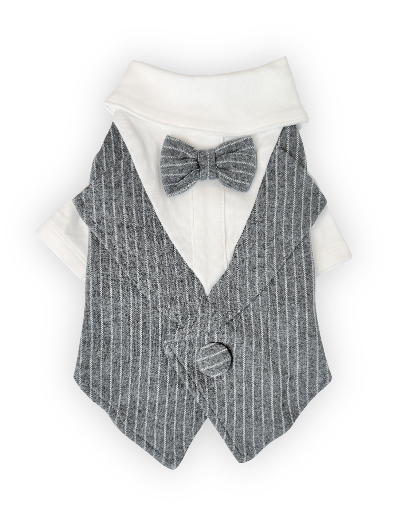 Back view of Pawster dark gray dog tuxedo with soft fabric and formal style