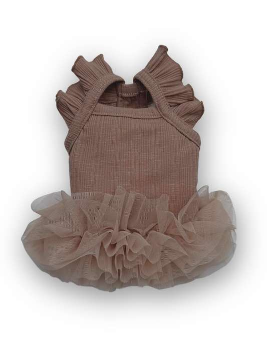 Back view of Pawster Tutu Much Cuteness Dog Dress in brown