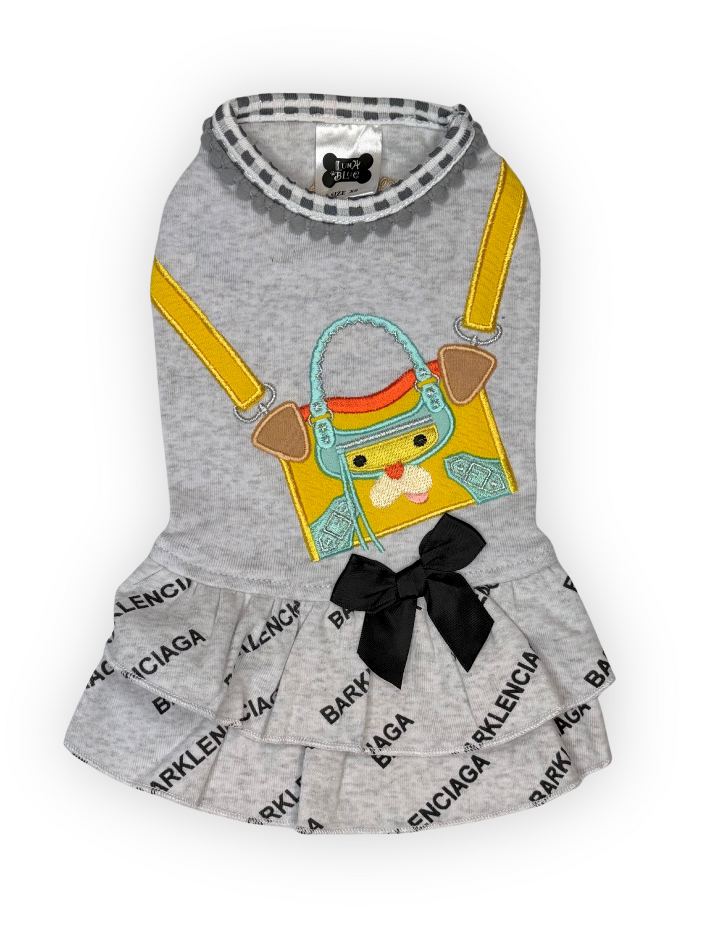 The Pawster Luna Blue Barklenciaga City Dog Dress back view