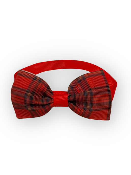 The Pawster Park Avenue Plaid Bow Tie in Red – adjustable dog bow tie, 3 inches wide x 1.5 inches tall