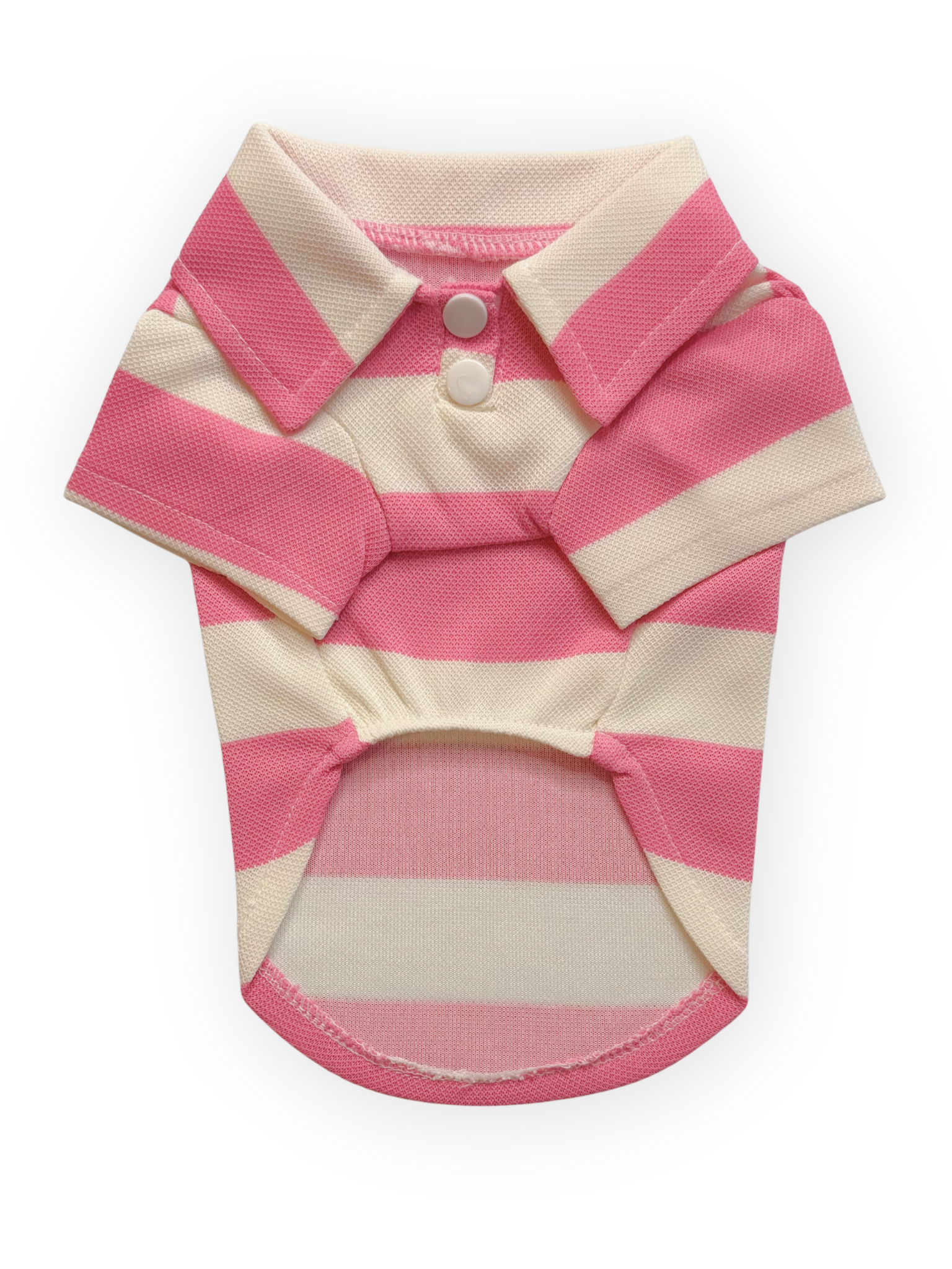Pink striped Country Club Polo Dog Top with collar and stripe pattern