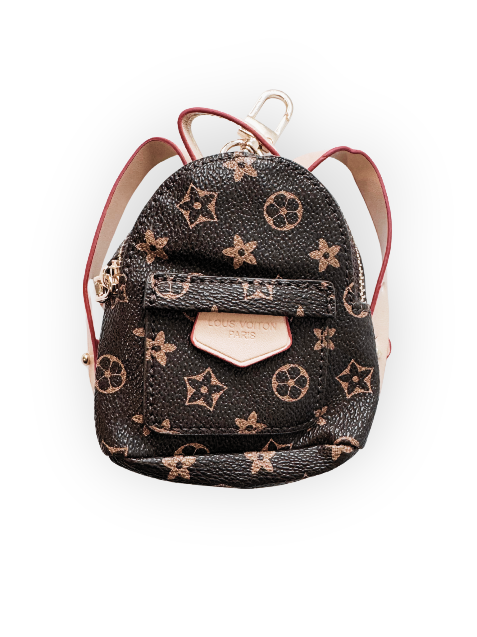 Detail of designer-inspired backpack poop bag holder by The Pawster