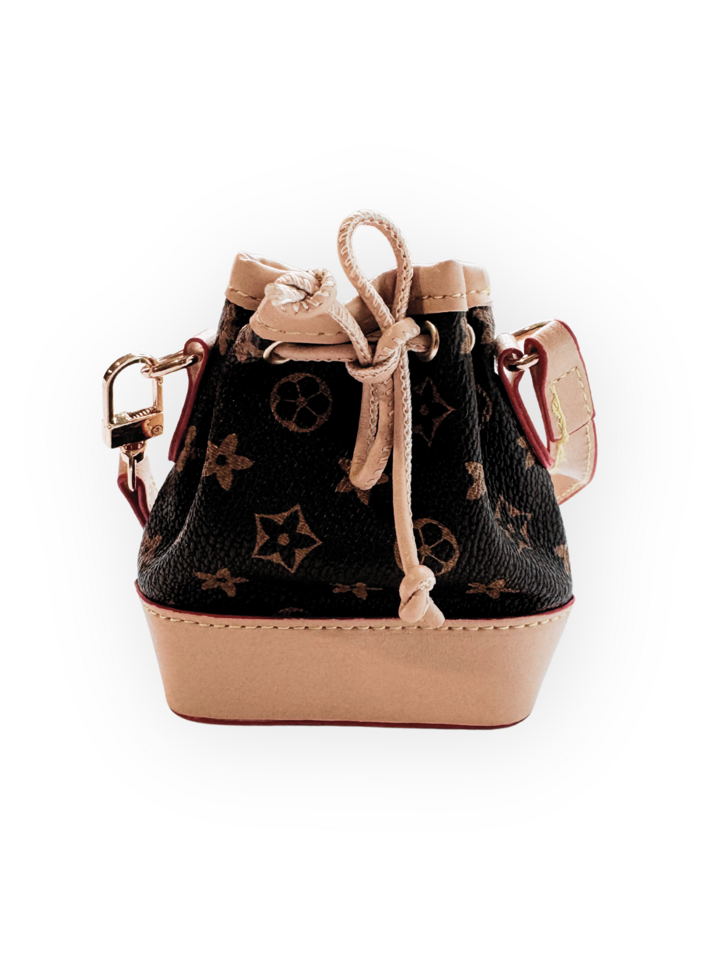 Back view of Furry Vuiton Bucket Bag Poop Bag Holder for dogs