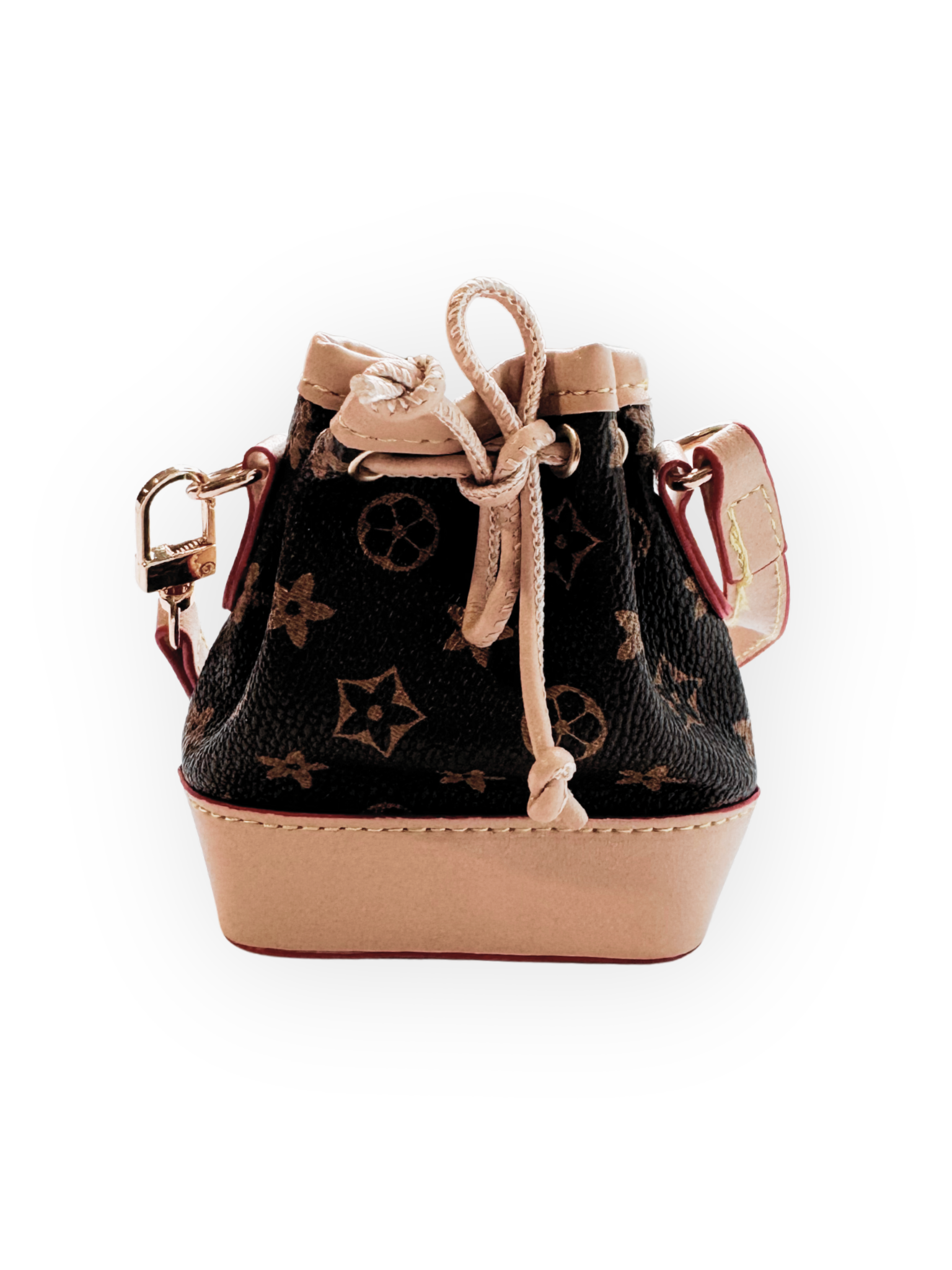 Back view of Furry Vuiton Bucket Bag Poop Bag Holder for dogs