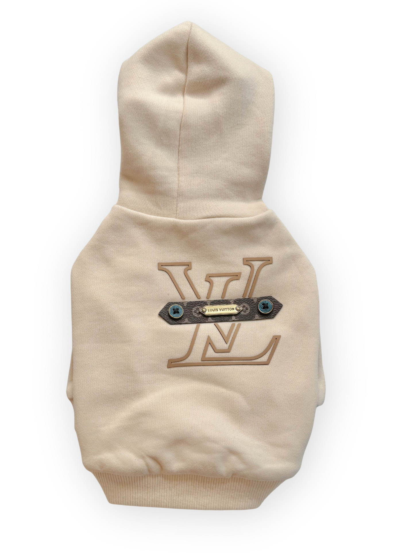 Beige Furry Vuiton Dog Hoodie with off-center logo (nude)