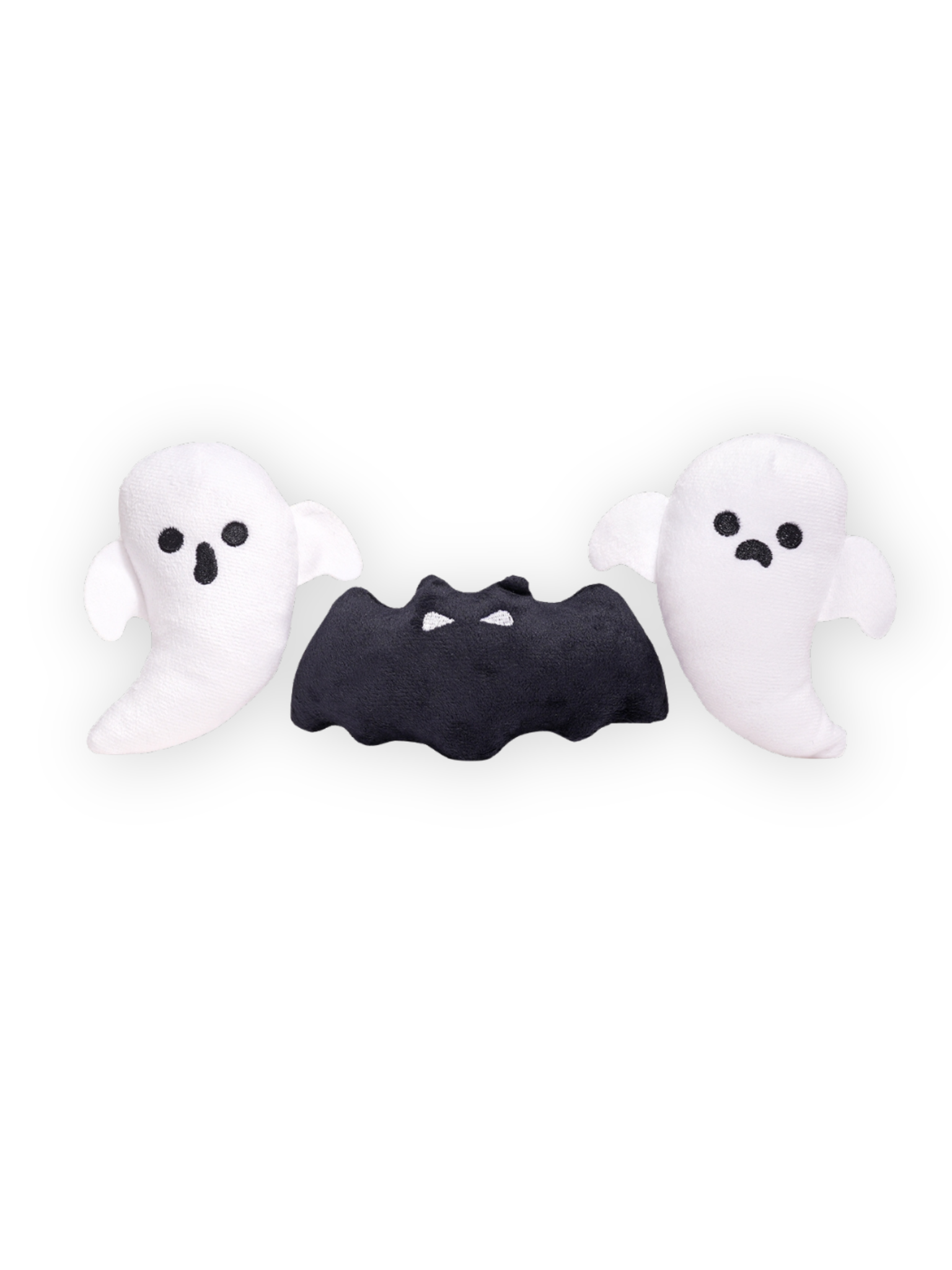Detail of squeaky ghosts and spooky bat from Haunted Tree Dog Toy