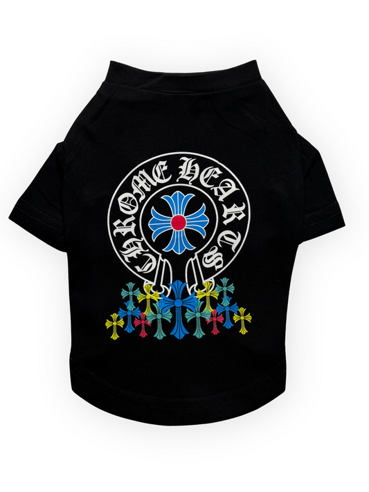 Front view of The Pawster Paws of Hearts Tee for dogs with high neck and short sleeves